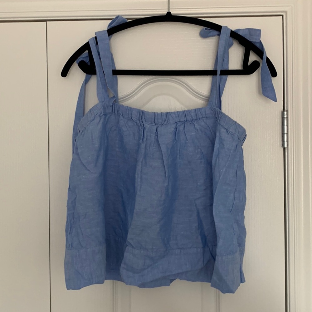 J Crew Tie Shoulder Linen Top